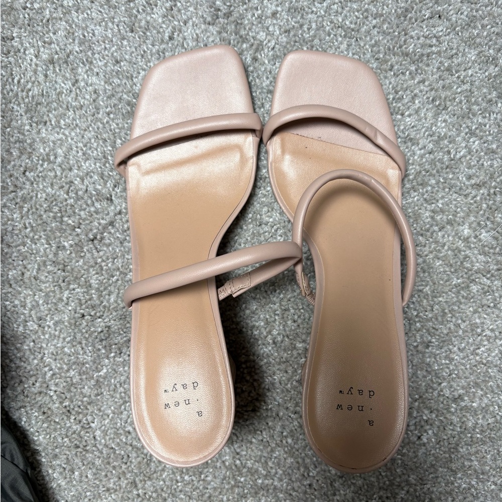 Nude Double-Strap Square-Toe Slide Sandals